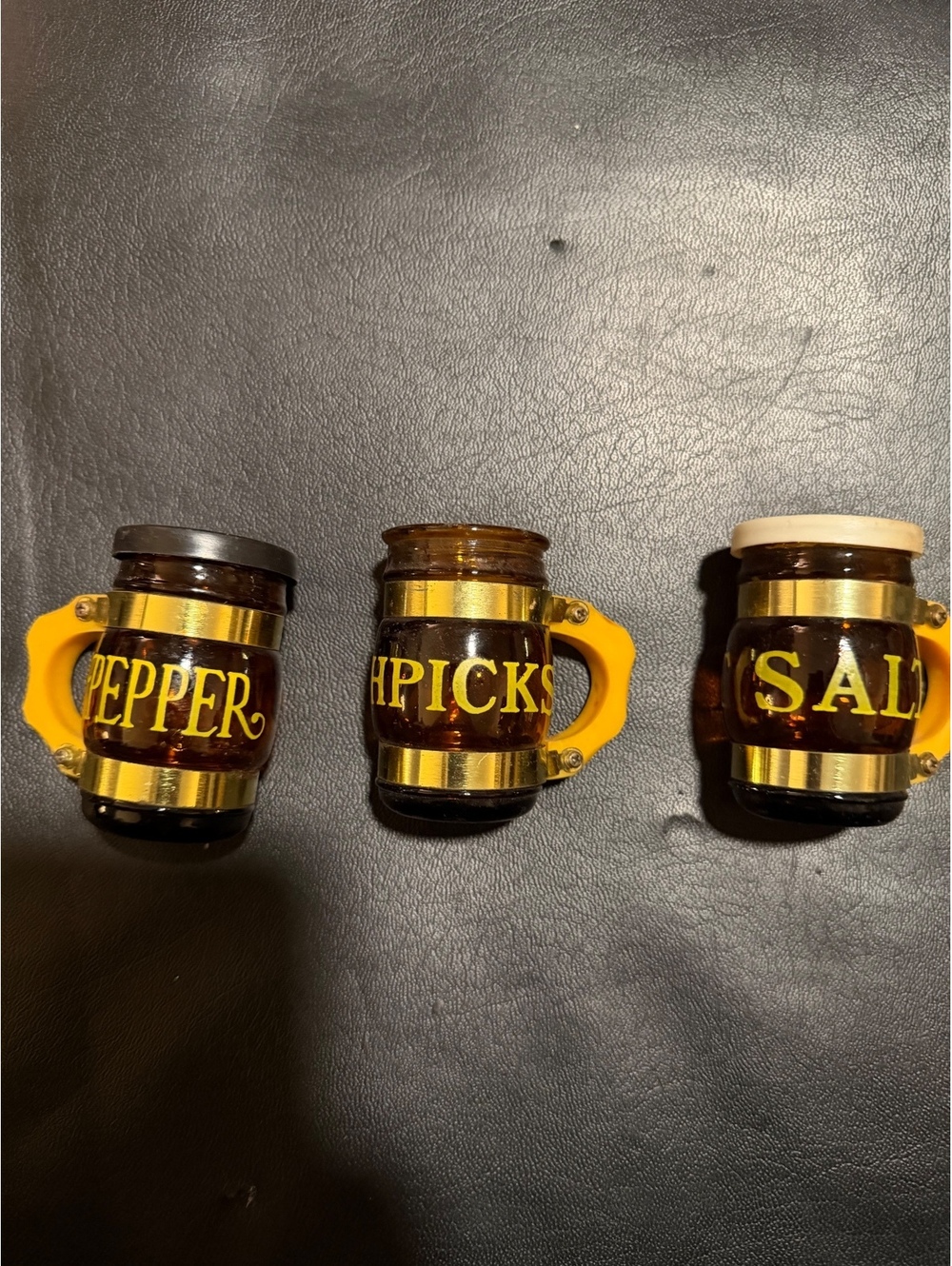 Salt pepper and pickle condiment set
